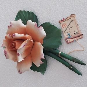 Capodimonte Orange Flower with Green Leaves and Stem.  It still has tag